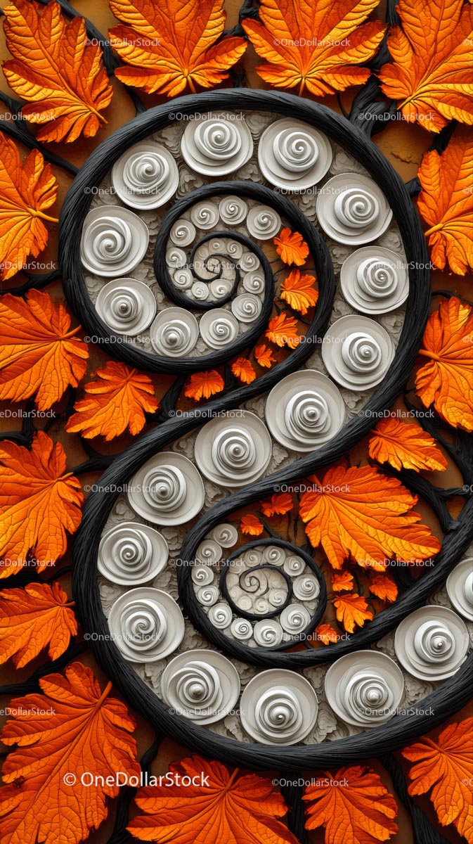 Autumn Leaves and Spiral Shells Artistic Arrangement