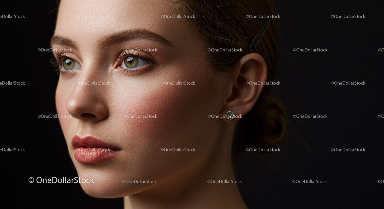 Elegant Beauty Portrait of a Woman with Green Eyes and Flawless Skin