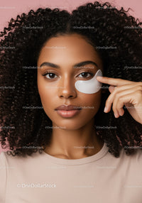 Young Woman Applying Facial Mask with Curly Hair and Flawless Skin