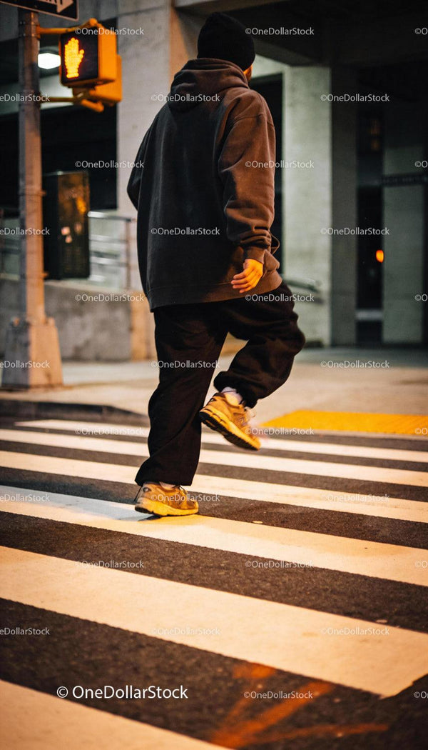 Casual urban style man crossing street at night
