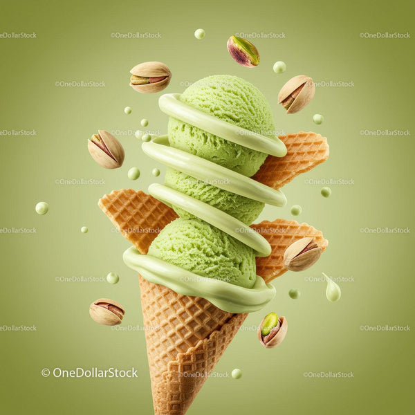 Orzeźwiające lody pistacjowe z chrupiącym rożkiem waflowym