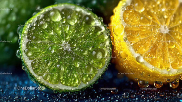 Plastry limonki i cytryny z bąbelkami w żywym zbliżeniu