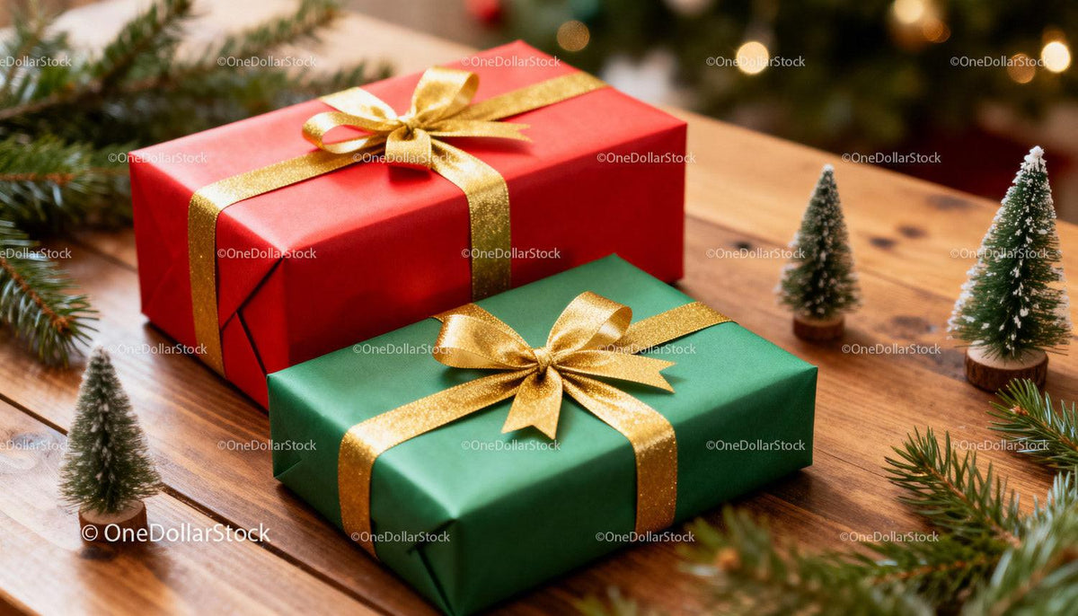 Festive Christmas Gifts Wrapped in Red and Green Paper