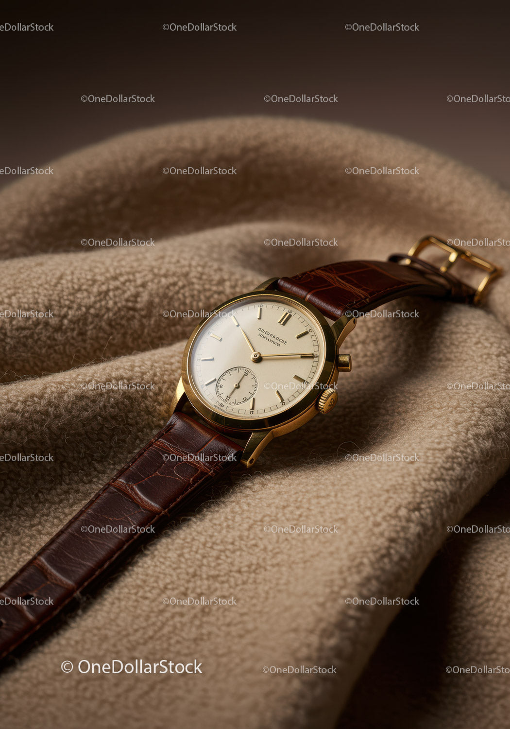 Elegant Gold and Leather Men's Wristwatch on Soft Fabric Surface
