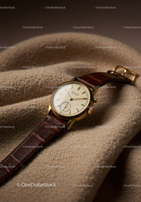 Elegant Gold and Leather Men's Wristwatch on Soft Fabric Surface