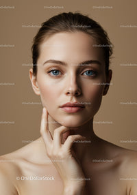 Portrait of a Young Woman with Clear Skin and Bright Blue Eyes