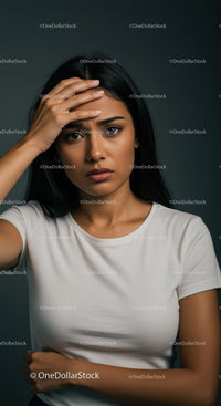 Woman Expressing Stress and Anxiety Over Dark Background