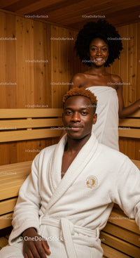 Young African American Couple Enjoying Spa Relaxation in Sauna