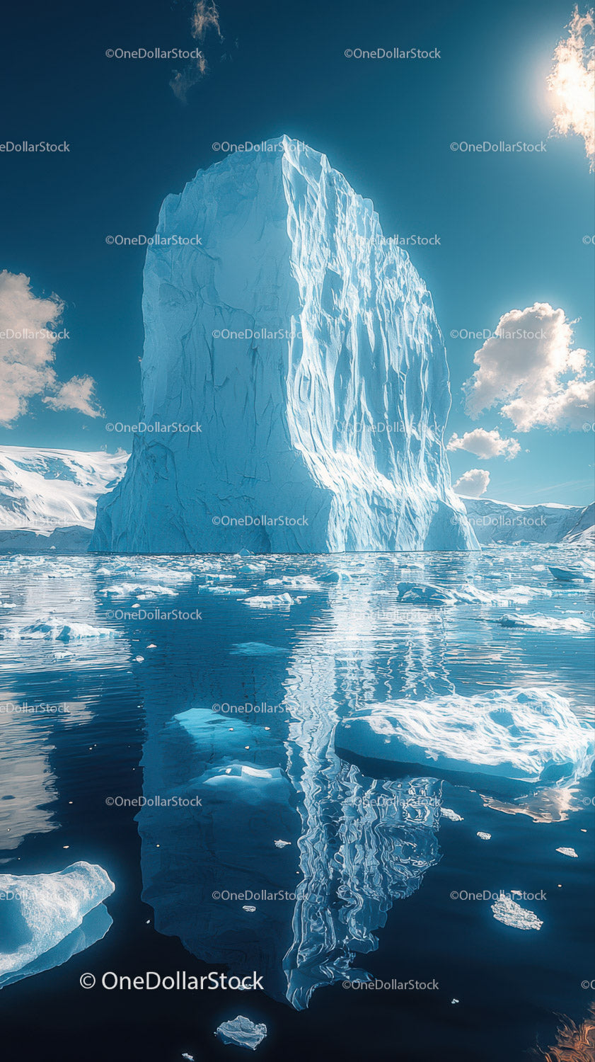 Majestic Blue Iceberg Floating in Calm Arctic Ocean