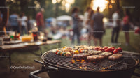 Outdoor Barbecue Grill with Meat Skewers and Smoky Atmosphere