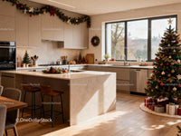 Cozy modern kitchen with elegant Christmas decorations