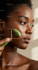 Close-Up of Beautiful African Woman with Radiant Skin Receiving Facial Massage