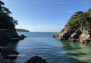 Tropical Rocky Coastline with Clear Blue Water and Green Foliage