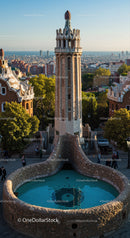 Colorful Mosaic Tower in Park Güell Barcelona by Antoni Gaudi