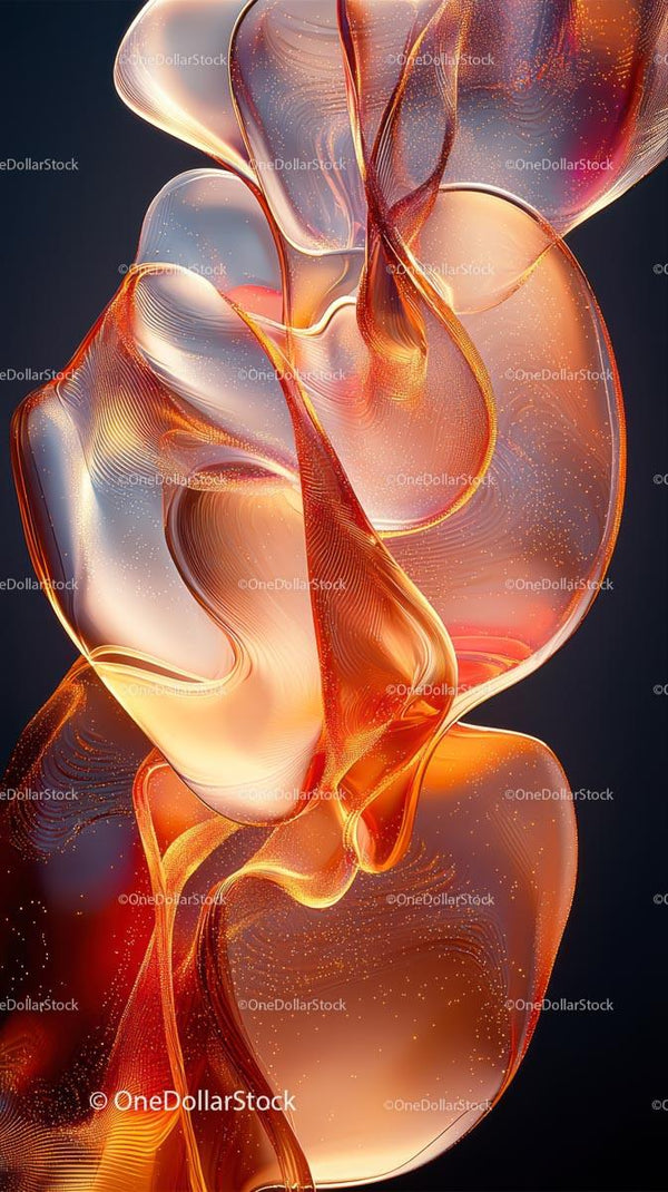 Abstract Glass Sculpture with Fluid Curves in Orange and Pink