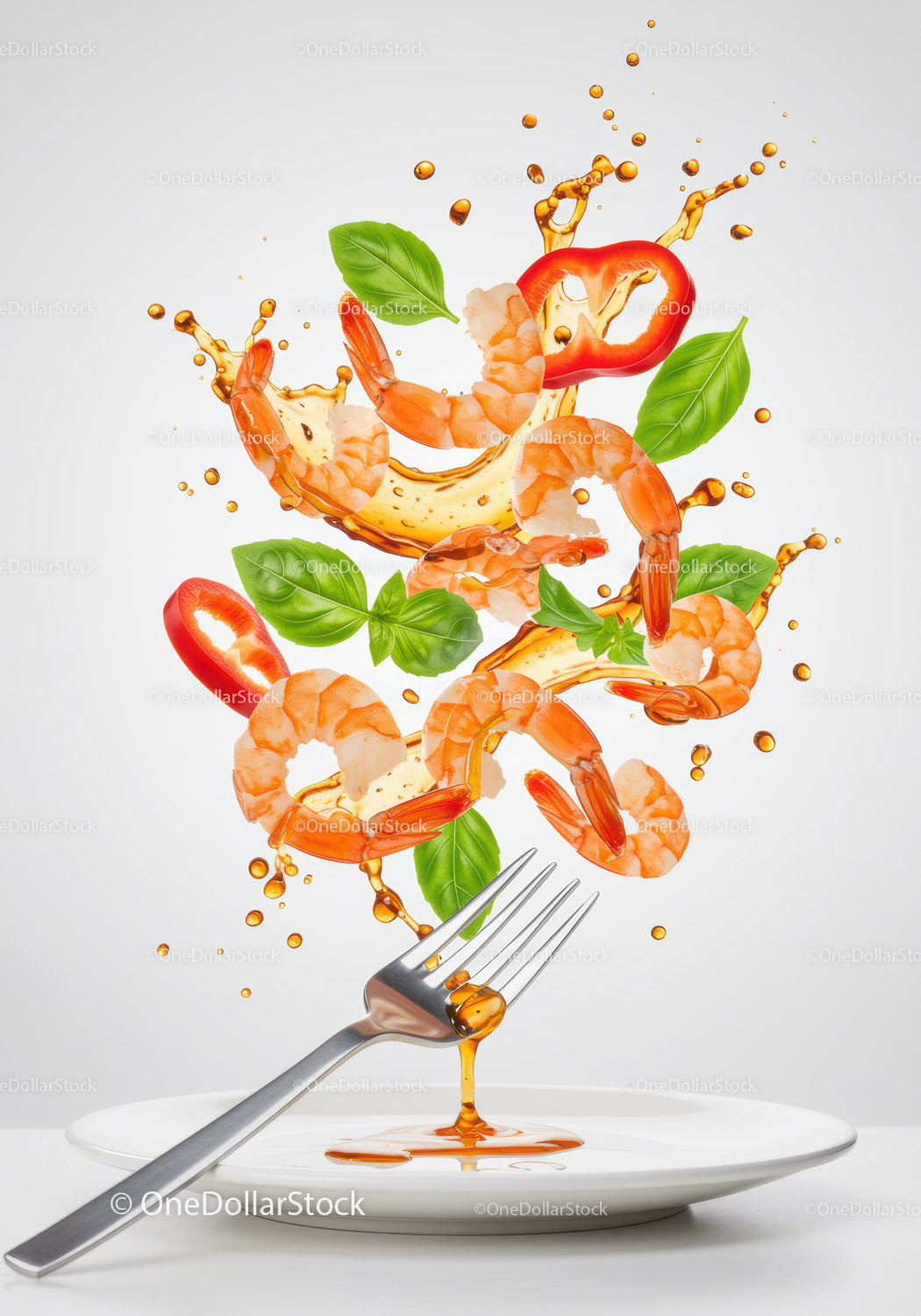 Świeże krewetki z bazylią i słodkim sosem chili