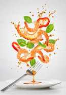 Fresh shrimp with basil and sweet chili sauce splash