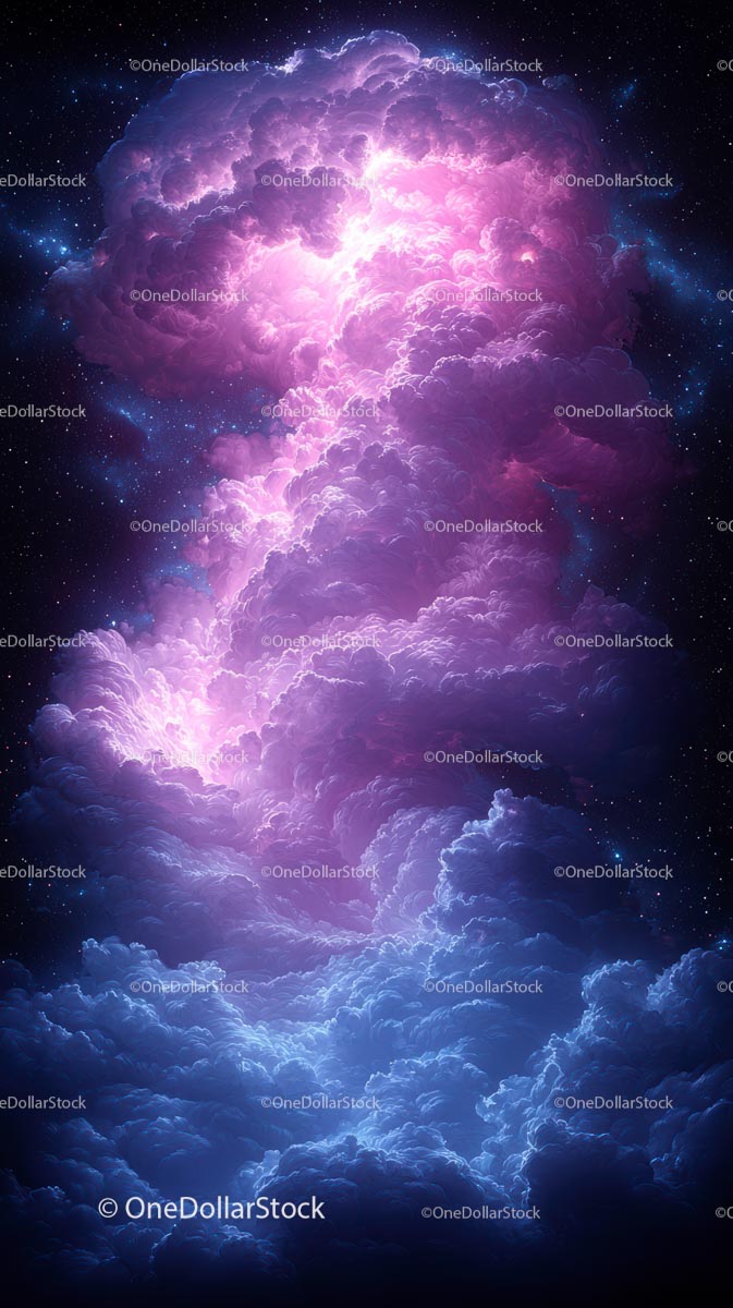 Bright Purple and Pink Cosmic Nebula in Deep Space