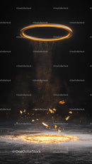Futuristic Golden Ring of Sparks and Light Trail in Dark Space Scene