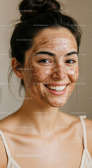 Young Woman with Strawberry Facial Mask Showing Radiant Smile