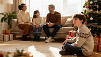 Family enjoying cozy Christmas morning at home