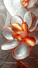 Elegant Abstract Floral Digital Art with Orange Accents