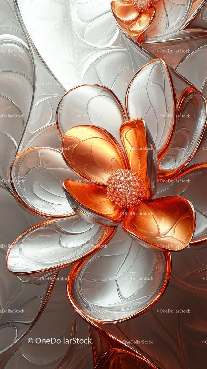 Elegant Abstract Floral Digital Art with Orange Accents