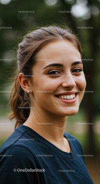 Happy Young Woman Smiling Outdoors in Natural Light
