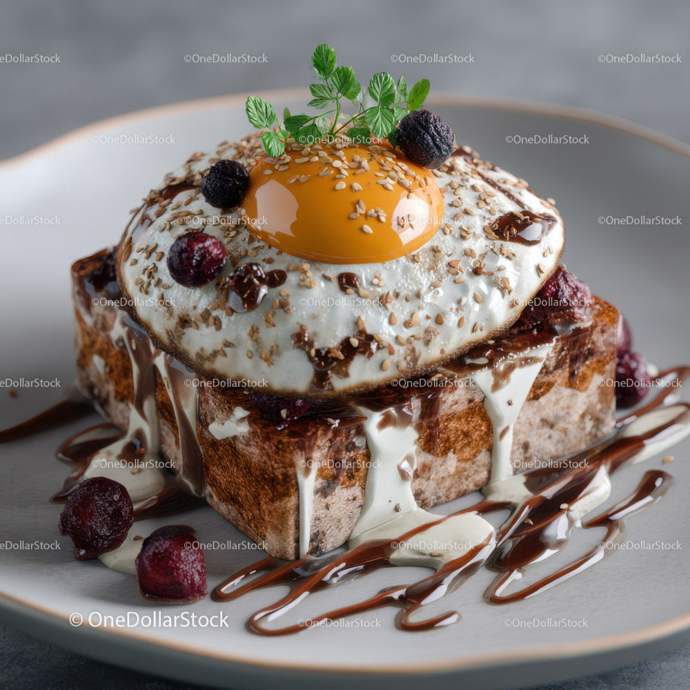 Gourmet Bread Pudding with Caramel and Berry Garnishes