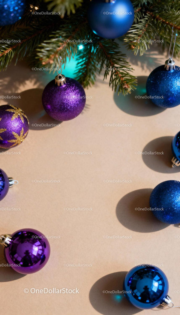 Christmas ornaments and pine branch with festive decorations