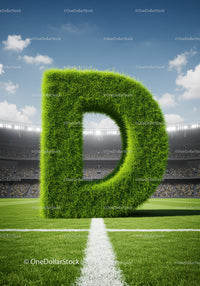 Large Grass Letter D on Football Field in Stadium