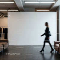 Blurred businesswoman walking in modern office lobby