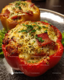 Baked Stuffed Red Bell Peppers with Cheese and Herbs