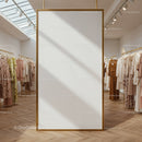 Modern fashion boutique with neutral tones and natural light