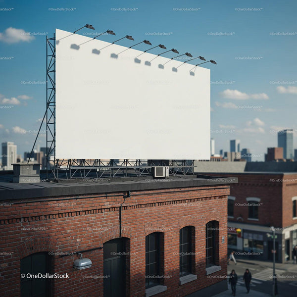 Blank rooftop billboard over urban brick building in daylight JPG Mockup Image
