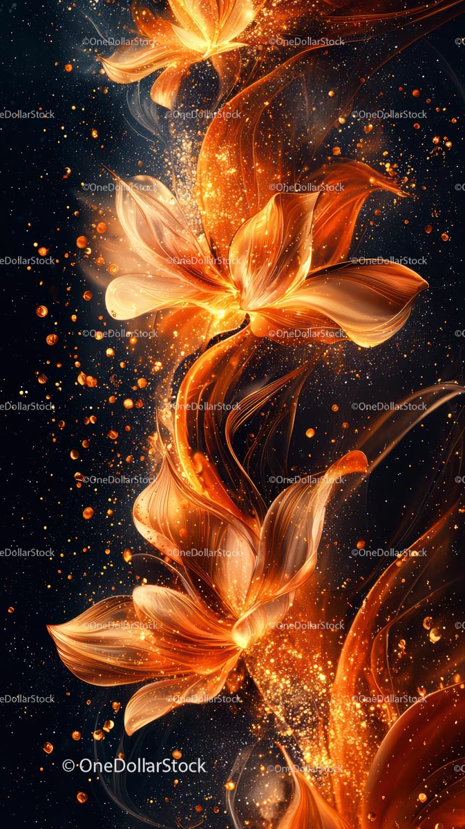 Golden Floral Fantasy with Sparkling Abstract Elements