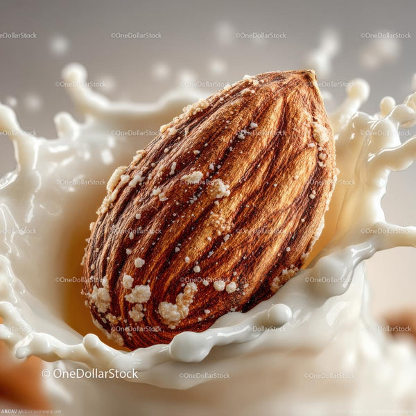 Almond Splashing in Creamy Milk with Stunning Detail