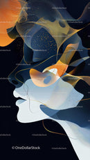 Abstract Female Profile Digital Art with Flowing Hair and Neural Lines