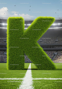 Large Grass Letter K on Football Field with Stadium Crowd