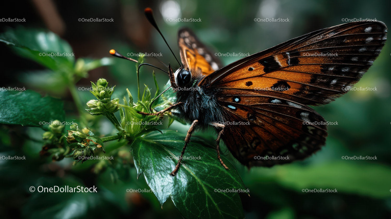 Close-up of Vibrant Monarch Butterfly on Green Leaves