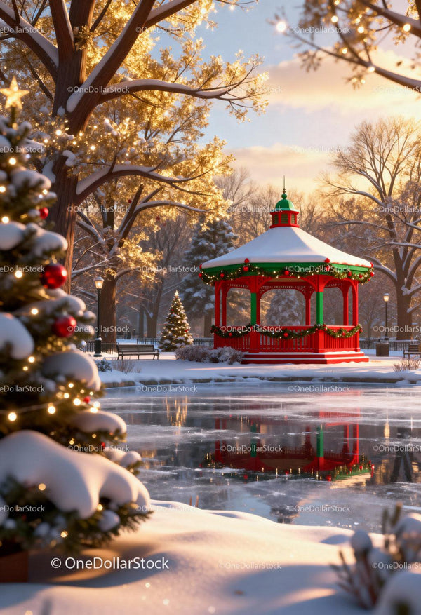 Winter Park Gazebo with Festive Holiday Decorations