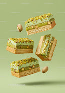 Pistachio layered dessert bars with crunchy nuts