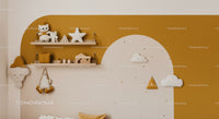 Cute Cloud and Star Nursery Wall Decor with Plush Toys and Shelves