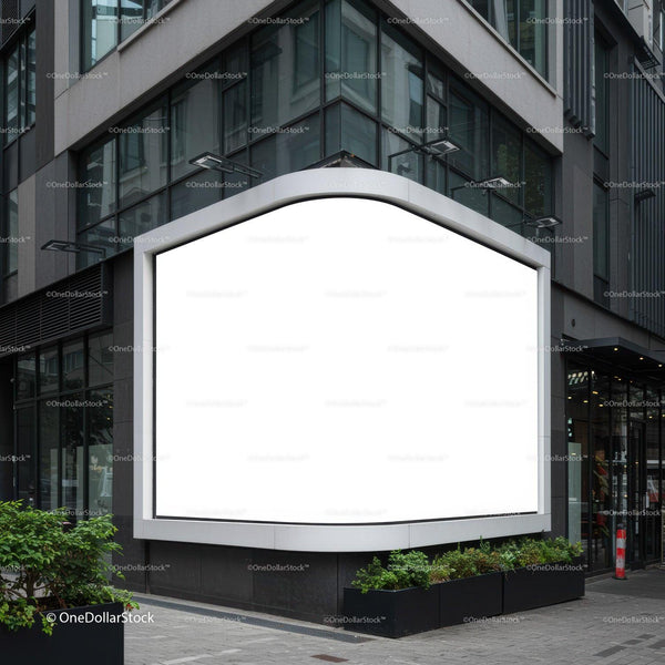 Blank Urban Billboard on Modern Office Building Corner JPG Mockup Image