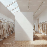 Minimalist Boutique Interior with Neutral Fashion Collection