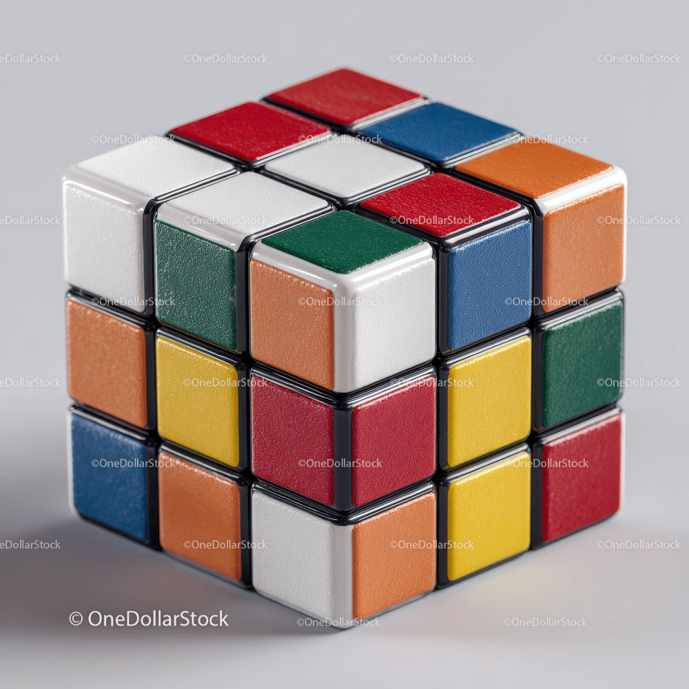 Colorful Rubik's Cube with Vibrant Red, Blue, Green, Yellow, Orange, and White Colors