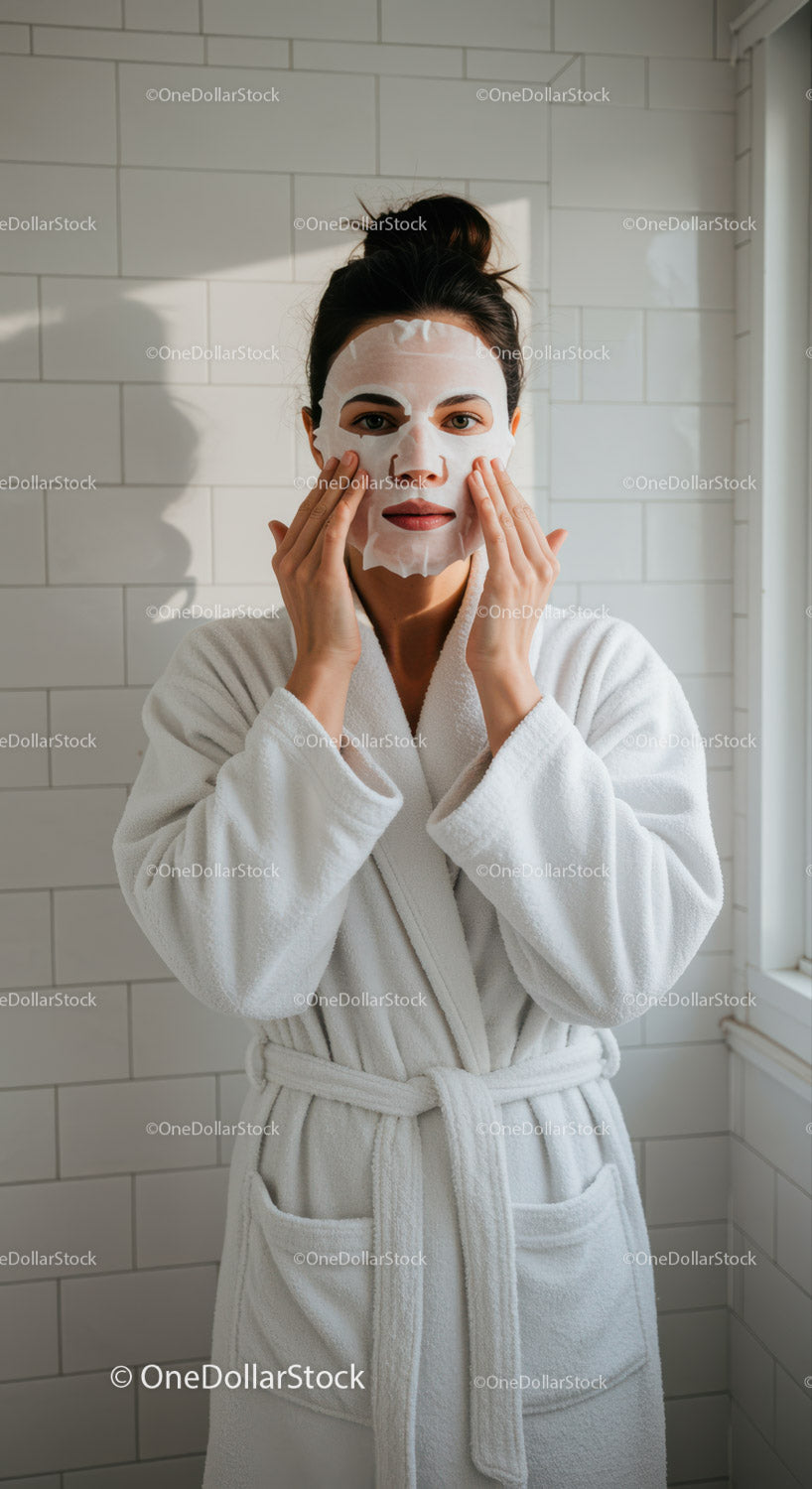 Woman Applying Facial Mask for Relaxation and Skin Rejuvenation