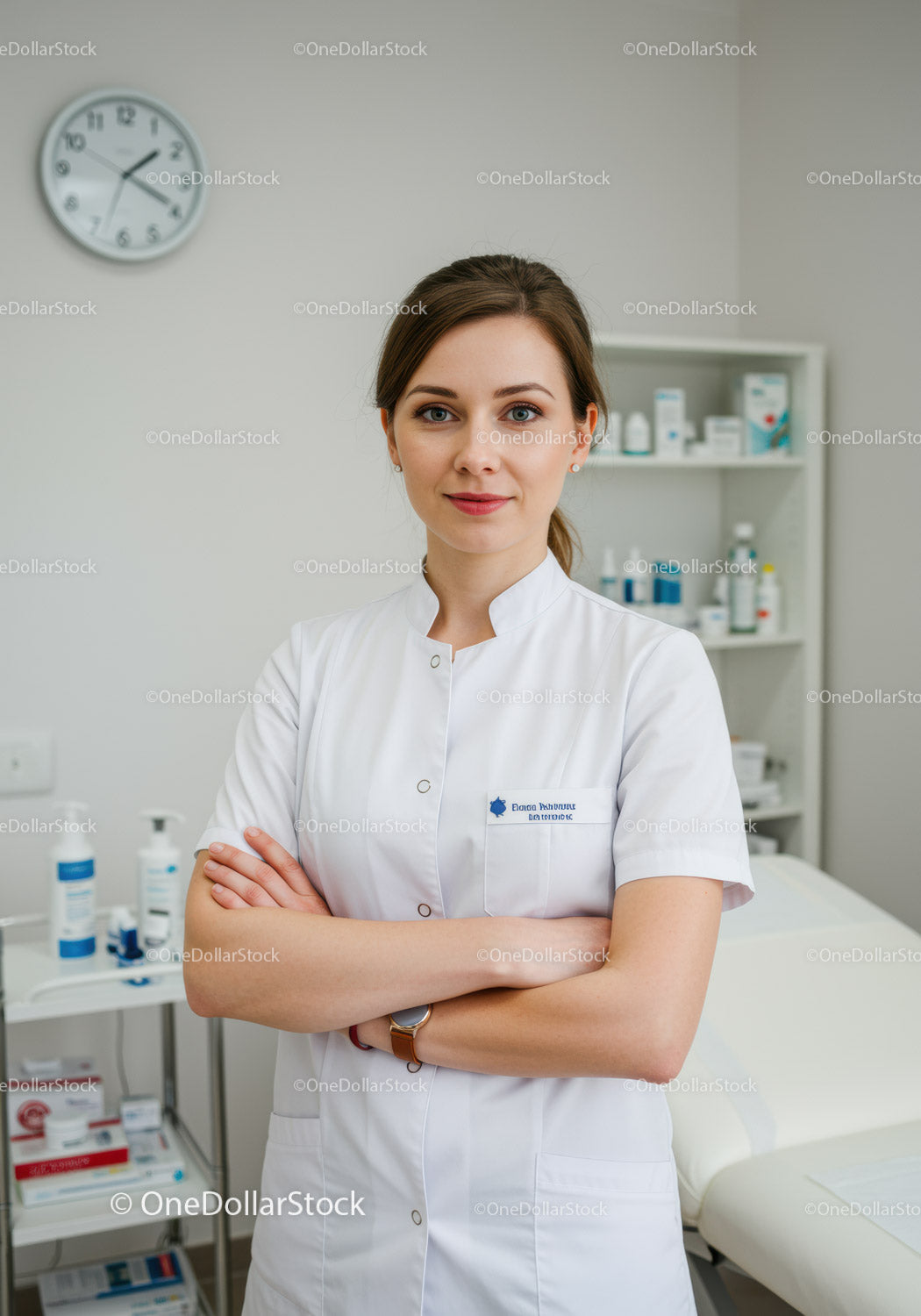 Pracownik służby zdrowia w białym fartuchu w klinice medycznej