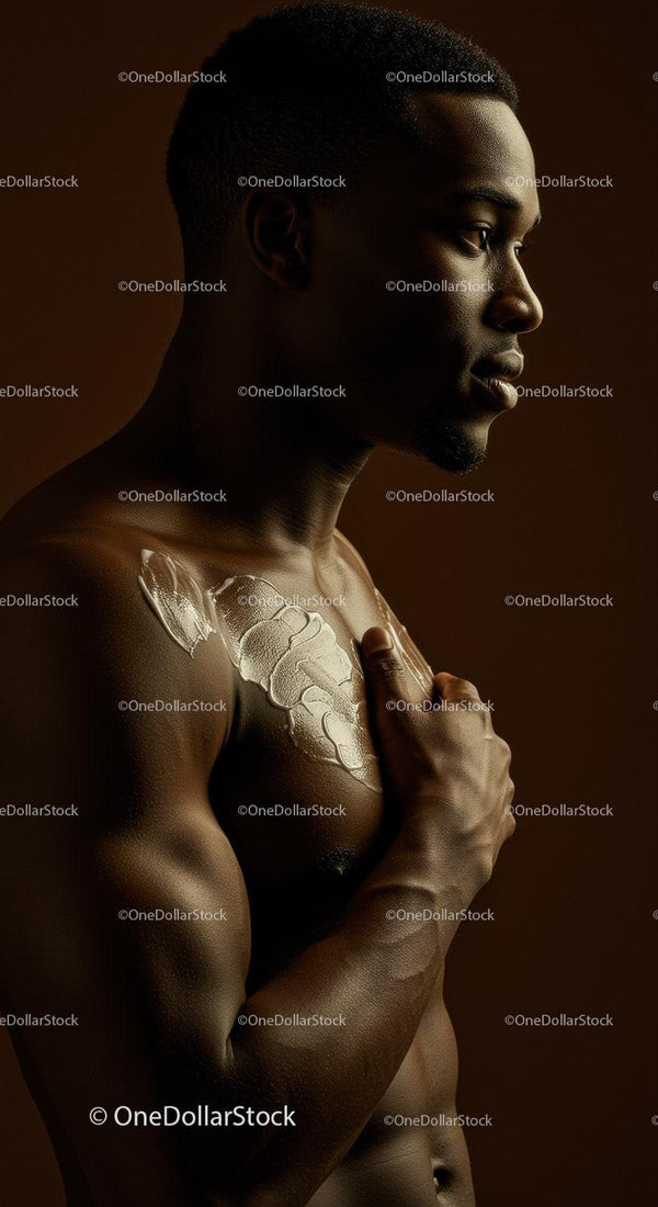 Portret muskularnego czarnoskórego męskiego modela z wyrzeźbioną sylwetką