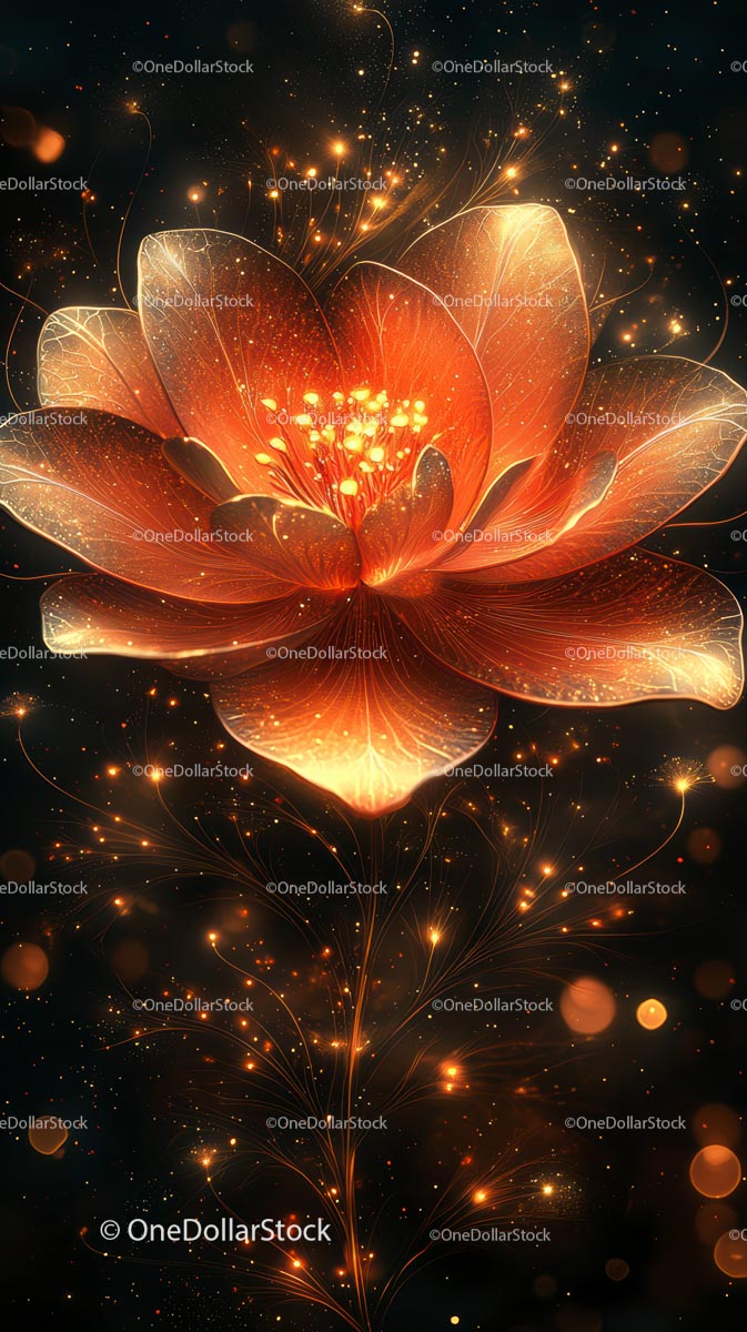 Luminescent Flower with Sparkling Petals in Digital Art Style